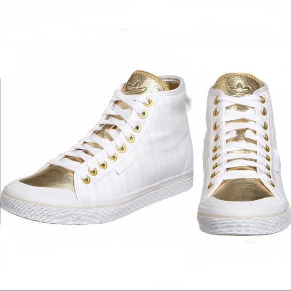 Adidas Honey White & Gold Pinstripe High Tops - Picture 3 of 16